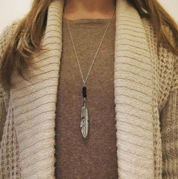 vintage lava-rock bead feather/leaves tassel long necklace aromatherapy essential oil diffuser necklaces black lava pendant jewelry, Silver
vintage lava-rock bead feather/leaves tassel long necklace aromatherapy essential oil diffuser necklaces black lava pendant jewelry, Silver