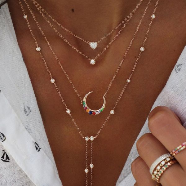 colorful rainbow cubic zirconia cz fashion jewelry for women christmas gift new design moon charm necklace, Silver
colorful rainbow cubic zirconia cz fashion jewelry for women christmas gift new design moon charm necklace, Silver