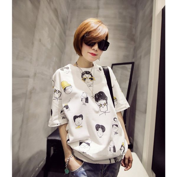 women's cotton breathable tee shirt round neck cartoon summer loose roupas fashion t shirt woman printed short sleeve, White
women's cotton breathable tee shirt round neck cartoon summer loose roupas fashion t shirt woman printed short sleeve, White
