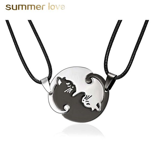 2pcs/set black white cat couple necklace for couple stainless steel pendant leather rope necklace fashion jewelry set, Silver
2pcs/set black white cat couple necklace for couple stainless steel pendant leather rope necklace fashion jewelry set, Silver