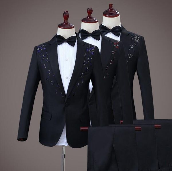 singer star style dance stage black clothing for men groom suit set with pants 2018 mens wedding suits diamond formal dress tie, White;black
singer star style dance stage black clothing for men groom suit set with pants 2018 mens wedding suits diamond formal dress tie, White;black