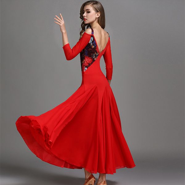 black print ballroom waltz dress rumba standard social dress ballroom dance competition fringe modern dance, Black;red
black print ballroom waltz dress rumba standard social dress ballroom dance competition fringe modern dance, Black;red