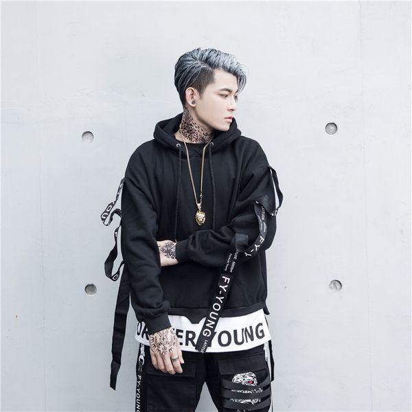 autumn 2018 new solid color sleeve ribbon hooded high street men hoodie, Black
autumn 2018 new solid color sleeve ribbon hooded high street men hoodie, Black