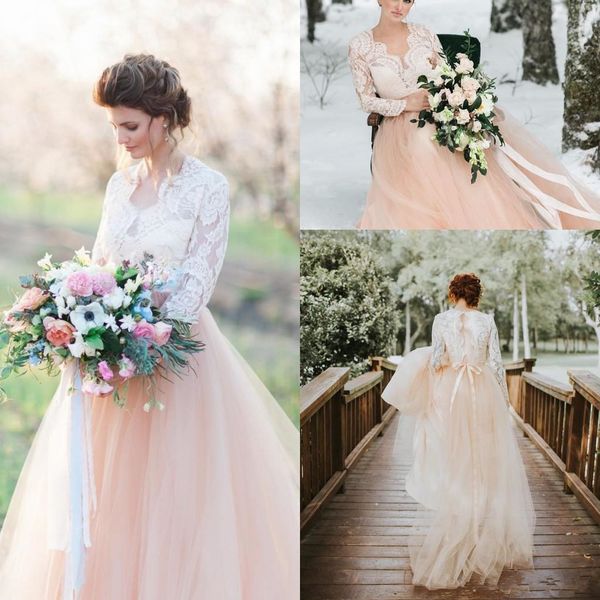 v шея кружево тюль boho свадебные платья 2018 года с длинными кружевными рукавами sheer топ тюль юбка покраснев неофициальное открытое сваде, White
v шея кружево тюль boho свадебные платья 2018 года с длинными кружевными рукавами sheer топ тюль юбка покраснев неофициальное открытое сваде, White