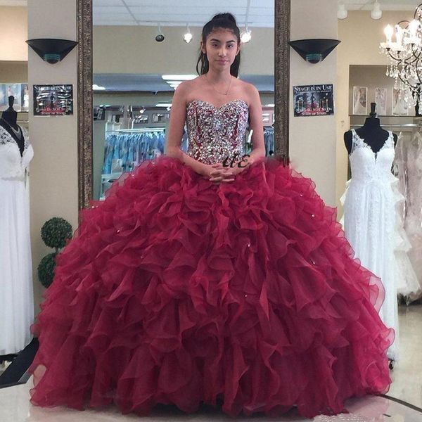 luxury dark red ball gown quinceanera dresses sweetheart beaded and sequin cascading ruffles organza prom gown puffy girls pageant dress, Blue;red
luxury dark red ball gown quinceanera dresses sweetheart beaded and sequin cascading ruffles organza prom gown puffy girls pageant dress, Blue;red