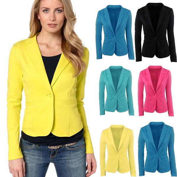 S-2XL Womens Casual Slim Long Sleeve Business OL Outwear No-Buckle Blazer Jacket Suits Lapel Work Wear