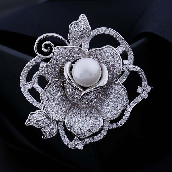 

bsl jewelry store rose flower brooches for women wedding bridal jewelry with cubic zircon ladies brooch drop new, Slivery;golden