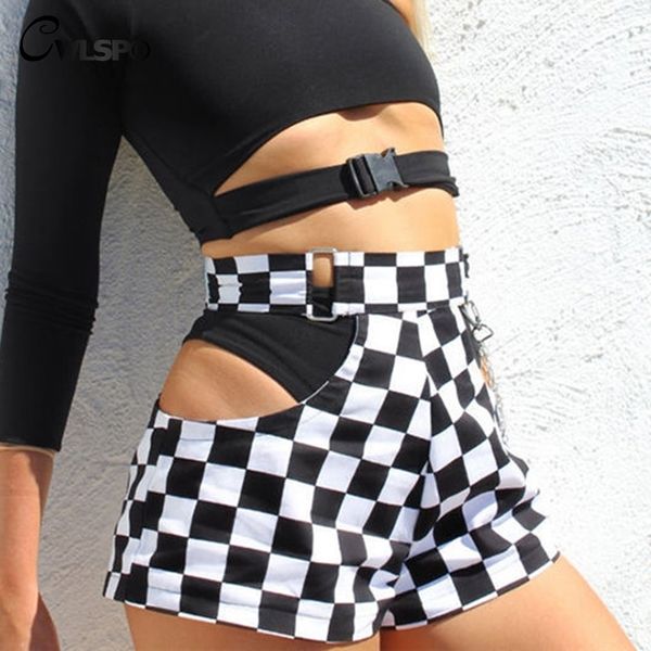 cwlsp 2018 new summer black and white plaid shorts fashion for woman hollow out shorts with sashes qz2946, White;black
cwlsp 2018 new summer black and white plaid shorts fashion for woman hollow out shorts with sashes qz2946, White;black
