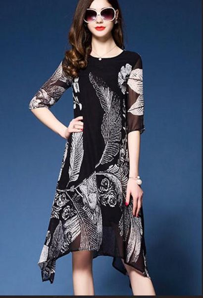 chiffon dress female 2018 spring summer new style women's dress big size printed dress, Black;gray
chiffon dress female 2018 spring summer new style women's dress big size printed dress, Black;gray