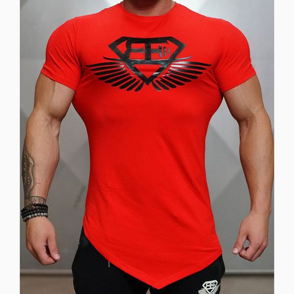 

selling new design male novelty men t shirt fashion bodybuilding body engineers ensirregular hem short sleeve t-shirt, White;black