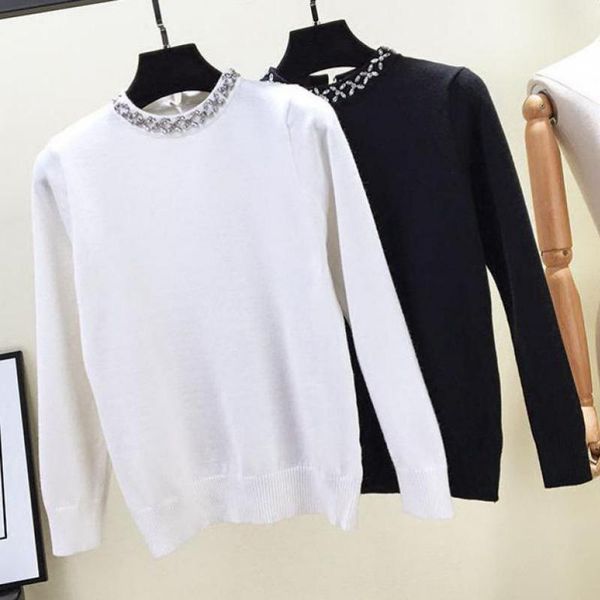 2018 autumn and winter women's black sweater fashion slim long-sleeved o-neck inlaid beaded pullover stitching harajuku clothing, White;black
2018 autumn and winter women's black sweater fashion slim long-sleeved o-neck inlaid beaded pullover stitching harajuku clothing, White;black