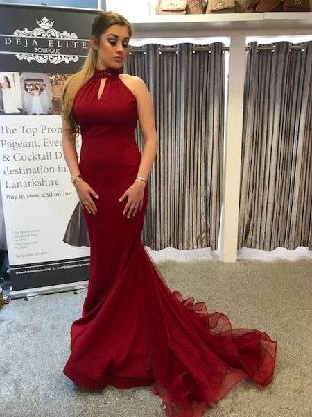 2019 Long Mermiad Dresses Evening Wear Halter Keyhole Neck Sexy Backless Prom Dresses Trumpet Party Gowns