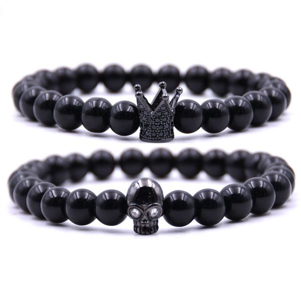 diezi vintage men natural beads couple skull crown charm bracelets for women zircon strand bracelets pulseira masculina feminina, Black
diezi vintage men natural beads couple skull crown charm bracelets for women zircon strand bracelets pulseira masculina feminina, Black