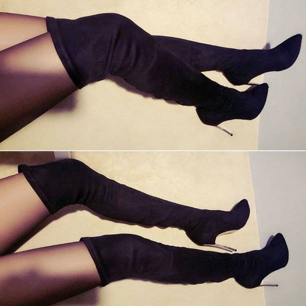 autumn winter suede leather female long shoes metal thin heel pointed toe over-the-knee woman boots dark blue, Black
autumn winter suede leather female long shoes metal thin heel pointed toe over-the-knee woman boots dark blue, Black