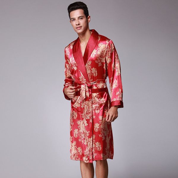 men spring and summer simulation silk pajamas in the fall in the long section home robe long-sleeved home service, Black;brown
men spring and summer simulation silk pajamas in the fall in the long section home robe long-sleeved home service, Black;brown