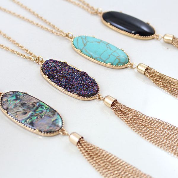 oval abalone druzy stone long tassel pendent necklace ornament charm bangles jewelry gift for women girls support fba drop shipping h219f, Silver
oval abalone druzy stone long tassel pendent necklace ornament charm bangles jewelry gift for women girls support fba drop shipping h219f, Silver