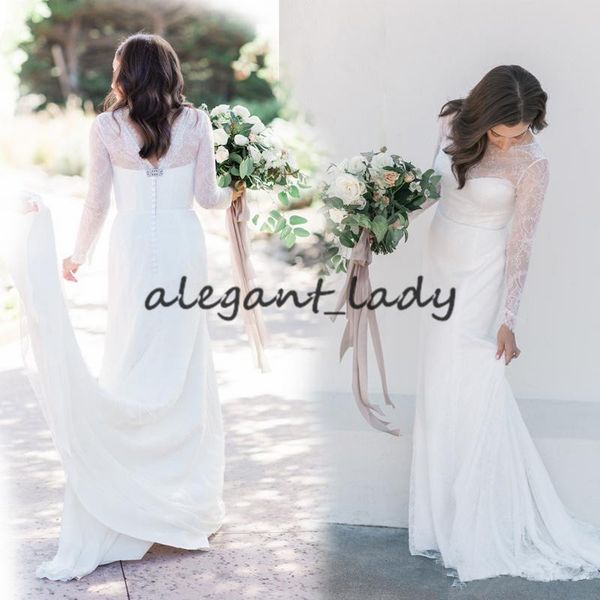 bohemian wedding dresses with ilusion long sleeve 2018 modest high neck sweep train outdoor country beach lace bridal reception dress, White
bohemian wedding dresses with ilusion long sleeve 2018 modest high neck sweep train outdoor country beach lace bridal reception dress, White