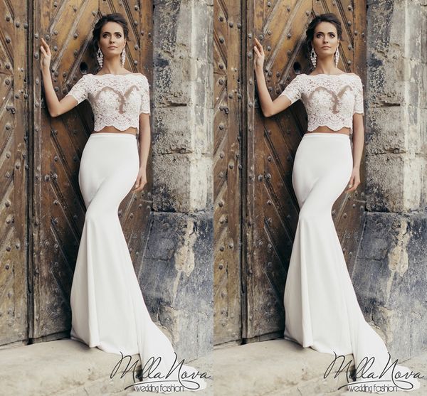 new designer two pieces lace mermaid wedding dresses short sleeves lace appliqued sweep train zipper back bridal gowns wedding dress, White
new designer two pieces lace mermaid wedding dresses short sleeves lace appliqued sweep train zipper back bridal gowns wedding dress, White