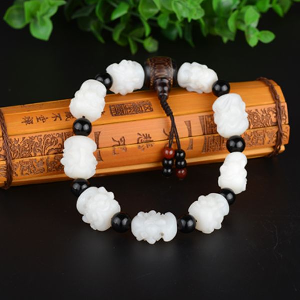 h15#hetian jade bracelet double-sided carving 18 luohan russian material white jade bracelet men and women, Golden;silver
h15#hetian jade bracelet double-sided carving 18 luohan russian material white jade bracelet men and women, Golden;silver