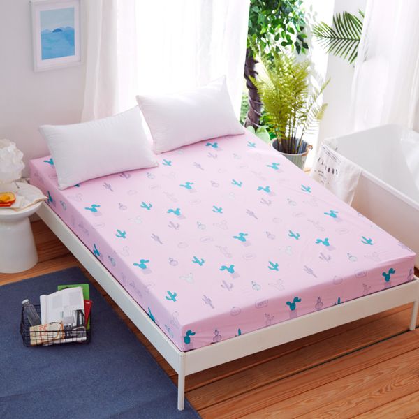 

cartoon green cactus pattern 1pc fitted sheet environmental printing bed sheet with elastic band mattress cover with rubber band