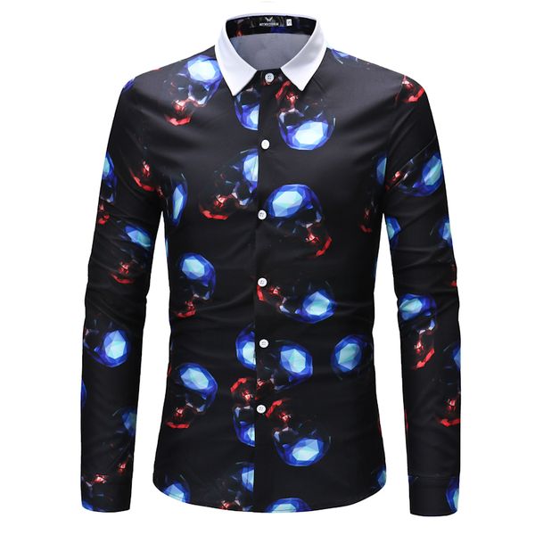 2018 shirt men spring new skull floral print slim fit shirt cotton blend turn-down collar single breasted design z30, White;black
2018 shirt men spring new skull floral print slim fit shirt cotton blend turn-down collar single breasted design z30, White;black