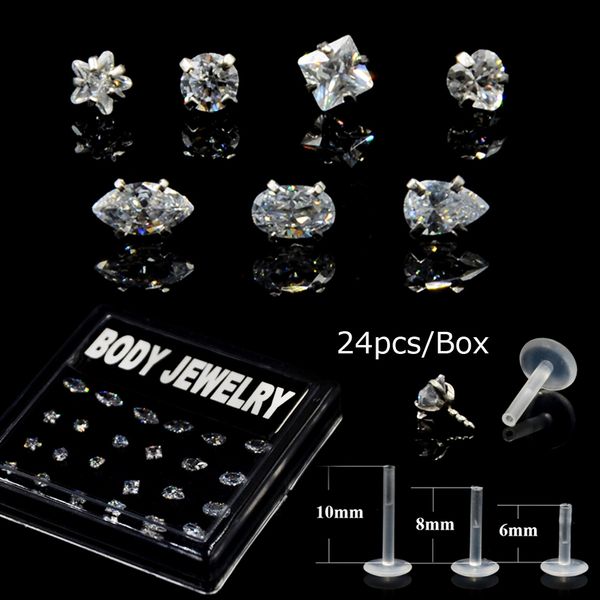 showlove-24pcs/box surgical steel bioplast different zircon labret ear tragus cartilage earring lip ring piercing body jewelry, Slivery;golden
showlove-24pcs/box surgical steel bioplast different zircon labret ear tragus cartilage earring lip ring piercing body jewelry, Slivery;golden