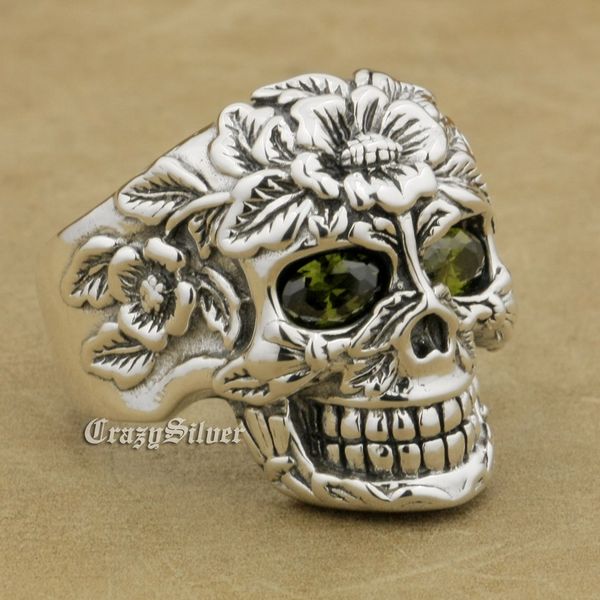 linsion 925 sterling silver flower skull olive green cz eyes mens biker punk ring 9w205og, Golden;silver
linsion 925 sterling silver flower skull olive green cz eyes mens biker punk ring 9w205og, Golden;silver