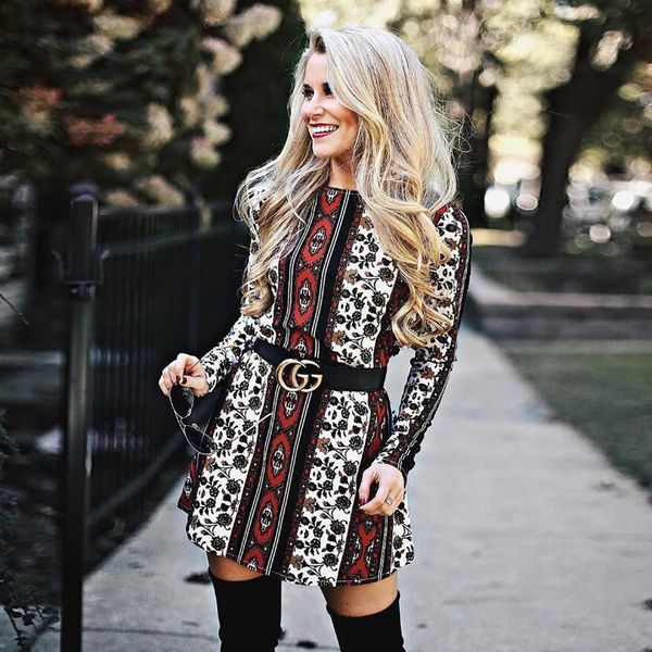 women clothing floral print dresses women summer o neck long sleeve casual loose a line dress, White;black
women clothing floral print dresses women summer o neck long sleeve casual loose a line dress, White;black