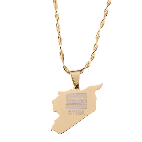 stainless steel stainless steel syria map flag gold color charms pendant syrians jewellery, Silver