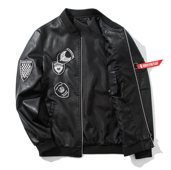 High Street Mens PU Jackets 18 FW High Quality Designer Leather Baseball Coats Hip Hop Black Jacket with Patch Designs
High Street Mens PU Jackets 18 FW High Quality Designer Leather Baseball Coats Hip Hop Black Jacket with Patch Designs