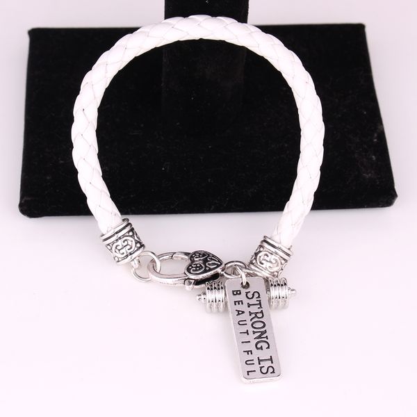 apricot fu white black leather braided crossfit weight lifting fitness dumbell charm bracelet quotstrong is beautifulquot, Golden;silver
apricot fu white black leather braided crossfit weight lifting fitness dumbell charm bracelet quotstrong is beautifulquot, Golden;silver