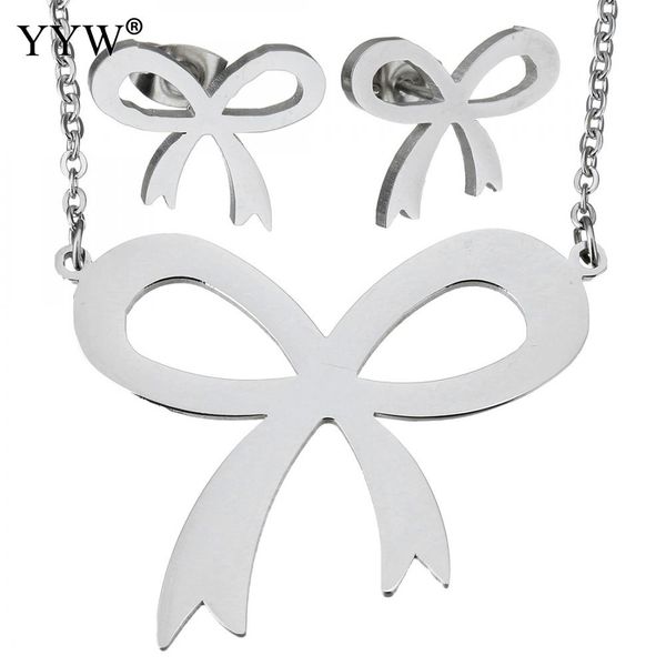 yyw original color stainless steel jewelry sets cute lovely small bowknot stud earring pendant chain choker necklaces woman, Silver
yyw original color stainless steel jewelry sets cute lovely small bowknot stud earring pendant chain choker necklaces woman, Silver