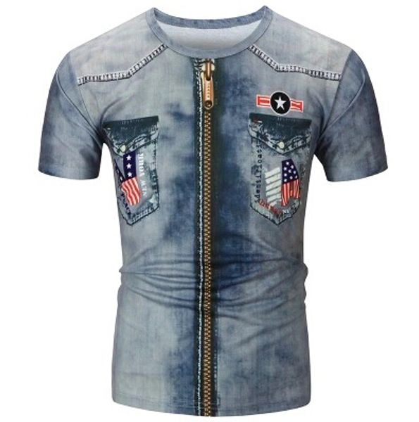 men 3d print blue short sleeve male clothing zipper and pocket print fashion casual summer tee, White;black
men 3d print blue short sleeve male clothing zipper and pocket print fashion casual summer tee, White;black