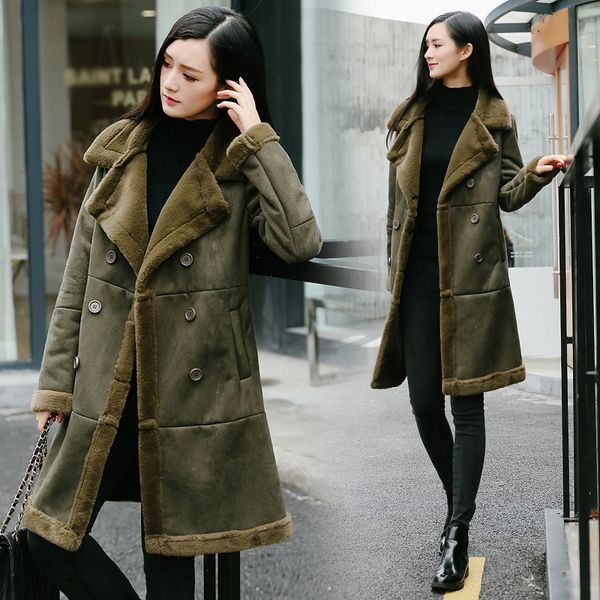 2017 winter women faux lambs wool coat female medium long thick warm shearling coats faux suede leather jackets army green h034, Black
2017 winter women faux lambs wool coat female medium long thick warm shearling coats faux suede leather jackets army green h034, Black