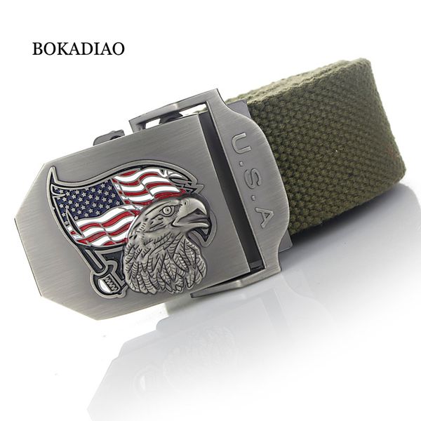 

bokadiao men&women canvas belt luxury usa eagle metal buckle jeans belt army tactical for men waistband strap male, Black;brown