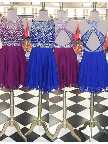 short prom dress sheer neck crystal beaded keyhole back chiffon homecoming cocktail party graduation dress mini girls, Blue;pink
short prom dress sheer neck crystal beaded keyhole back chiffon homecoming cocktail party graduation dress mini girls, Blue;pink