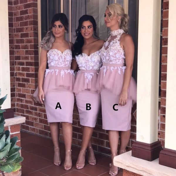lovely peplum country bridesmaids dresses halter neck off shoulder wedding guest dress lace appliqued knee length maid of honor gowns, White;pink
lovely peplum country bridesmaids dresses halter neck off shoulder wedding guest dress lace appliqued knee length maid of honor gowns, White;pink