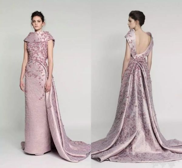 

Azzi Osta Винтажное 3D-платье с цветочным принтом и длинными выпускными платьями. Дубай арабский подметальный шлейф с цветочным узором.