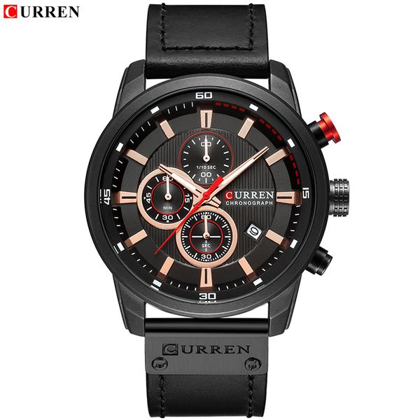 

2018 new curren men casual sport watch men's fashion business quartz wristwatches male leather waterproof chronograph watches, Slivery;brown