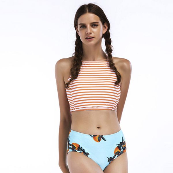 swim wear woman bikini high neck swimsuit 2018 striped halter crop +print bottom swimwear for women two piece swim suits bikini set
swim wear woman bikini high neck swimsuit 2018 striped halter crop +print bottom swimwear for women two piece swim suits bikini set