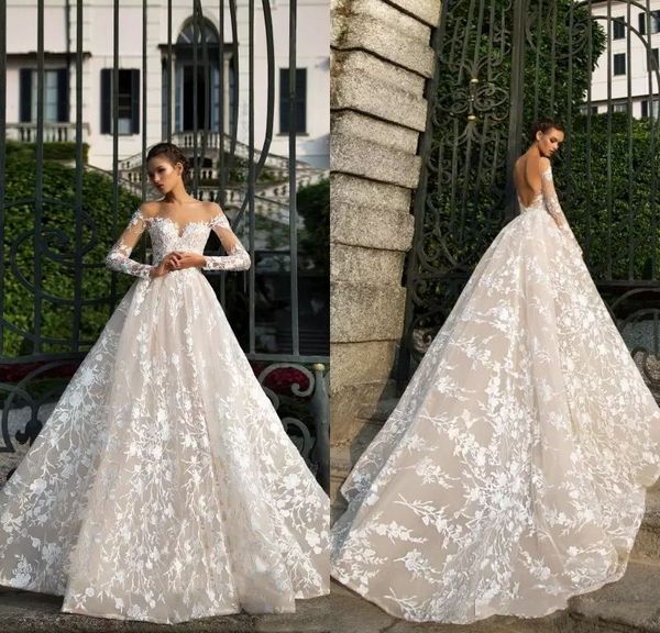 2019 designer new long sleeve lace wedding dresses illusion neckline backless bridal gown off the shoulder vestido de novia, White
2019 designer new long sleeve lace wedding dresses illusion neckline backless bridal gown off the shoulder vestido de novia, White
