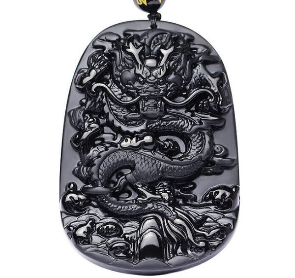 

natural black obsidian pendant necklace jewelry hand-carved dragon ,fine gemstone jewelry for woman&man gifts drop shipping, Silver