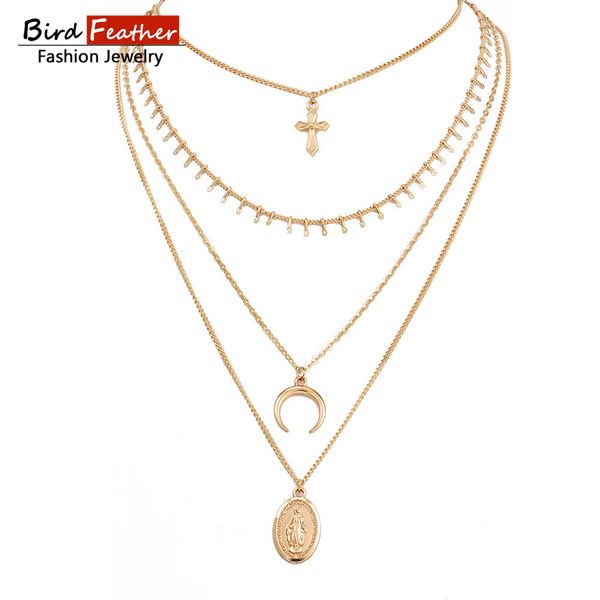 gold color choker necklace for women long 4 layers moon pendant chain necklaces & pendants lace velvet chokers fashion jewelry, Golden;silver 
gold color choker necklace for women long 4 layers moon pendant chain necklaces & pendants lace velvet chokers fashion jewelry, Golden;silver