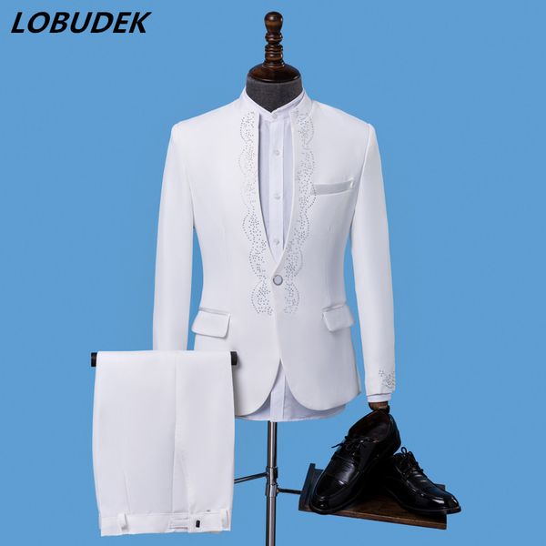 white crystals men's formal suit fashion slim blazers singer host stage outfit wedding groom prom party performance costumes, White;black
white crystals men's formal suit fashion slim blazers singer host stage outfit wedding groom prom party performance costumes, White;black