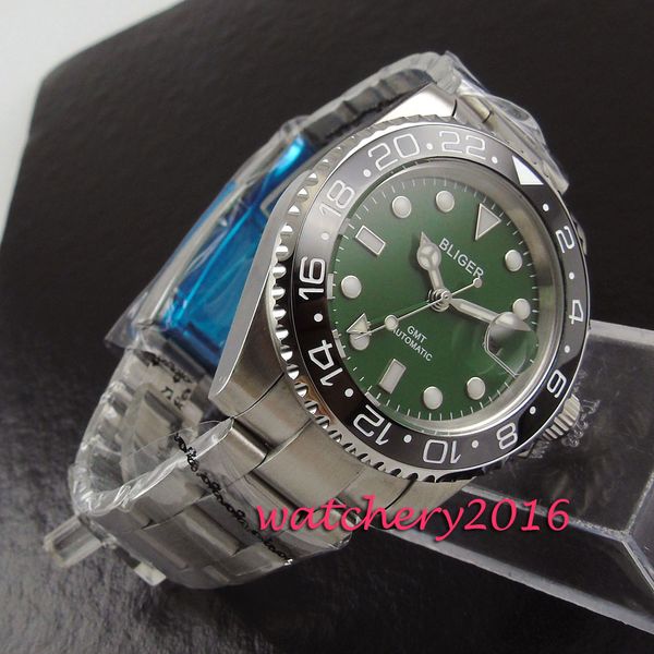 40mm bliger green dial stainless steel case date stainless sapphire glass gmt automatic movement men's mechanical wristwatch, Slivery;brown
40mm bliger green dial stainless steel case date stainless sapphire glass gmt automatic movement men's mechanical wristwatch, Slivery;brown