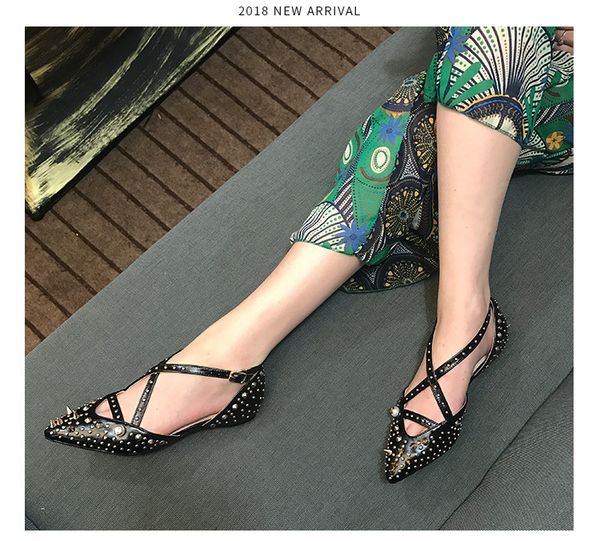 fashion rivet pointed toe cross strap sandals for women hasp metallic summer women's shoes flat heel sandals pumps shoes for lady, Black
fashion rivet pointed toe cross strap sandals for women hasp metallic summer women's shoes flat heel sandals pumps shoes for lady, Black