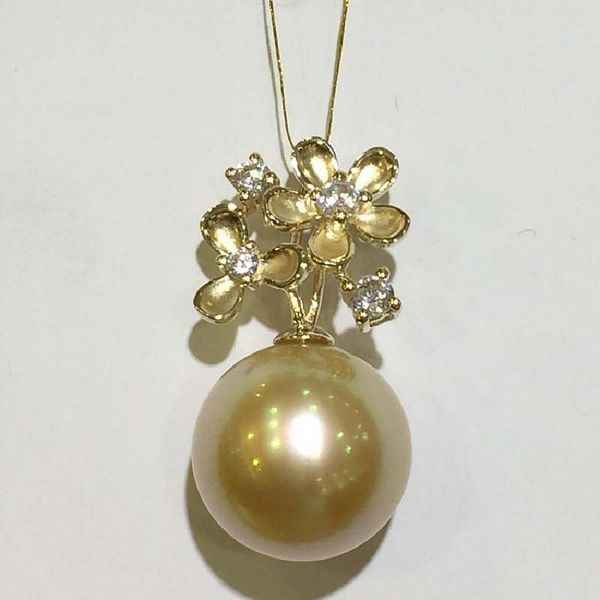 ljhmy 11-12mm golden south sea pearl 14k yellow gold flower pendant necklace zircon pave, Silver 
ljhmy 11-12mm golden south sea pearl 14k yellow gold flower pendant necklace zircon pave, Silver