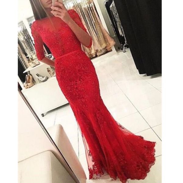 new mermaid bateau half sleeves backless red prom dress dress party evening beading appliques evening gown, Black
new mermaid bateau half sleeves backless red prom dress dress party evening beading appliques evening gown, Black