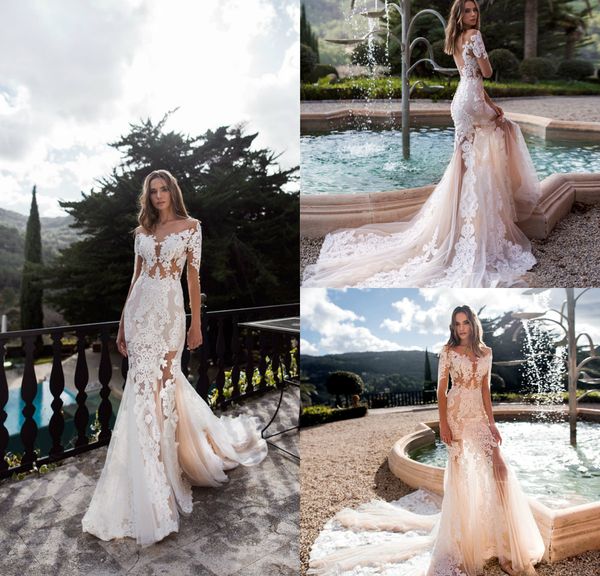full lace mermaid wedding dresses sheer jewel neck sweep train long sleeve wedding dress tulle custom made illusion bridal gowns, White
full lace mermaid wedding dresses sheer jewel neck sweep train long sleeve wedding dress tulle custom made illusion bridal gowns, White