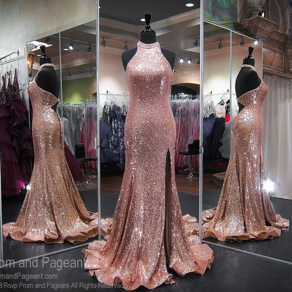 Rose Gold Sequins Split Prom Dresses 2018 Open Back Real Image Sexy Mermaid Evening Wear Pageant Party Gowns
Rose Gold Sequins Split Prom Dresses 2018 Open Back Real Image Sexy Mermaid Evening Wear Pageant Party Gowns